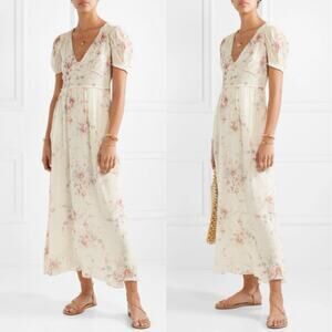 LOVESHACKFANCY Silk Maxi Dress Monticello Floral Print Cottagecore Coquette XS